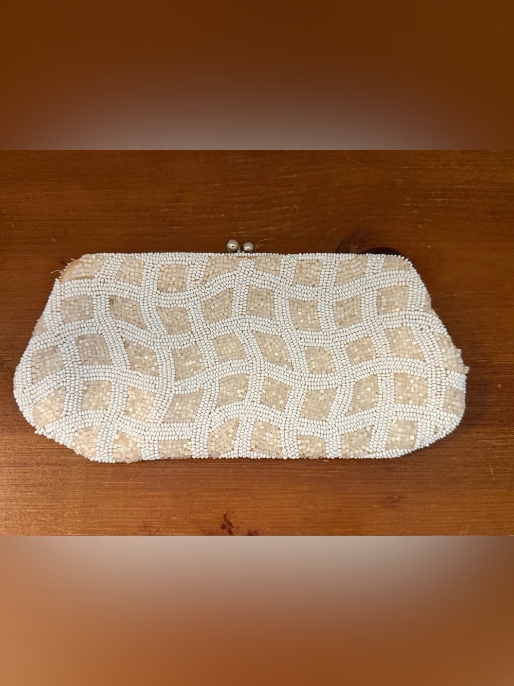 Vintage Walborg Hand Beaded Clutch Purse White Ivory Made in W. Germany